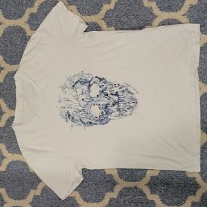 Alexander McQueen Men's White Foliage And Bird Skull T-shirt